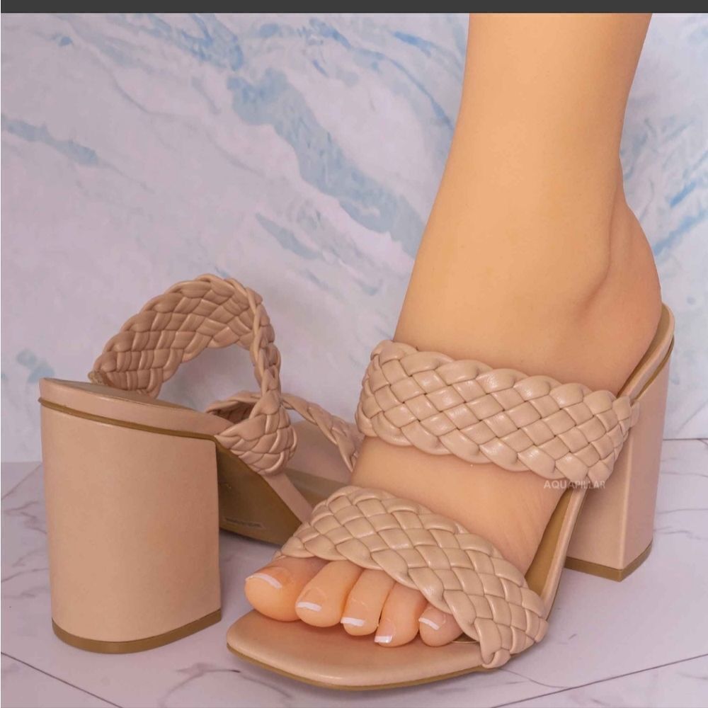 BRAND NEW THIN WOVEN  BLOCK HEEL SLIDE WOMEN"S SLIPPER SANDAL G1